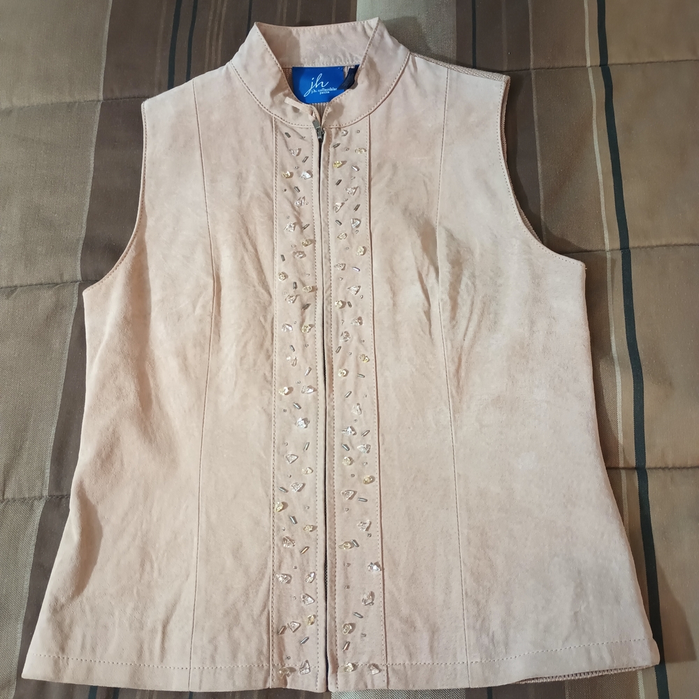 JH Collectibles Beige Embellished Suede Vest MP